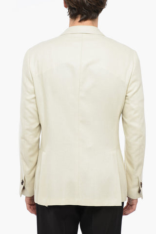 Silk and Cashmere Blend Double Breasted Blazer with Peak Lapel