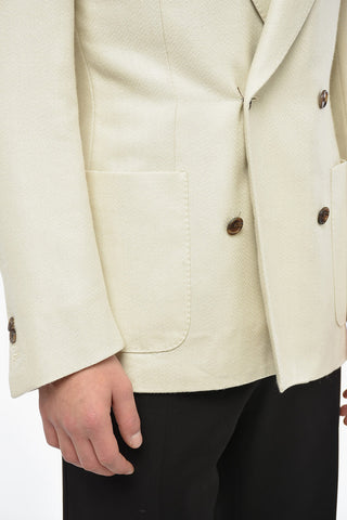 Silk and Cashmere Blend Double Breasted Blazer with Peak Lapel
