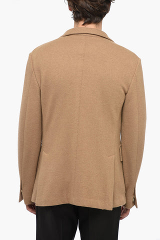 Camel Wool Unlined Blazer with Flap Pockets