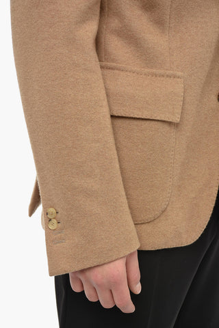 Camel Wool Unlined Blazer with Flap Pockets