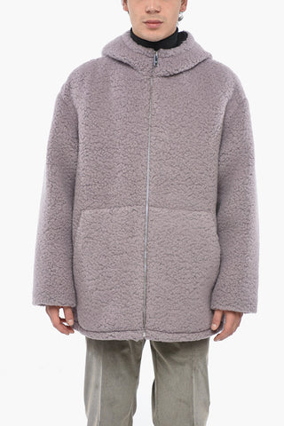 Bouclè Wool Blend Hooded Coat with Zip