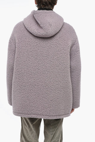 Bouclè Wool Blend Hooded Coat with Zip
