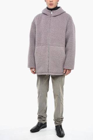 Bouclè Wool Blend Hooded Coat with Zip