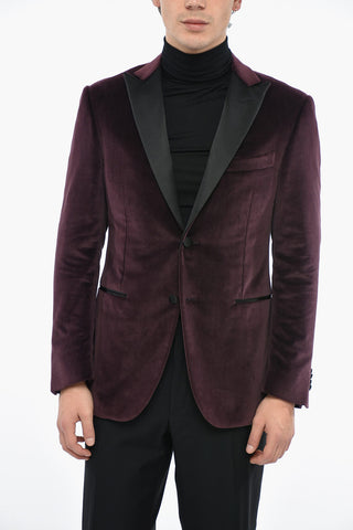 Lined Velvet ACADEMY Single Breasted Blazer With Peak Lapel