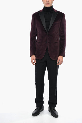 Lined Velvet ACADEMY Single Breasted Blazer With Peak Lapel