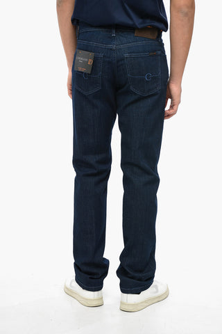 ID Stretch Cotton Regular Fit Denims with Dark Wash