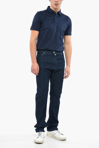 ID Stretch Cotton Regular Fit Denims with Dark Wash