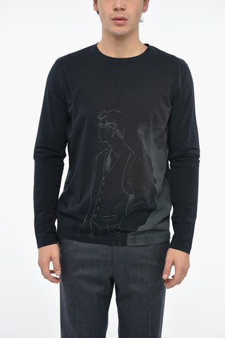 ID Crew Neck Long-sleeved T-Shirt with Vintage Print