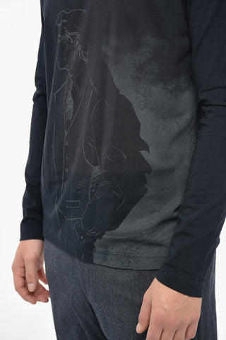 ID Crew Neck Long-sleeved T-Shirt with Vintage Print