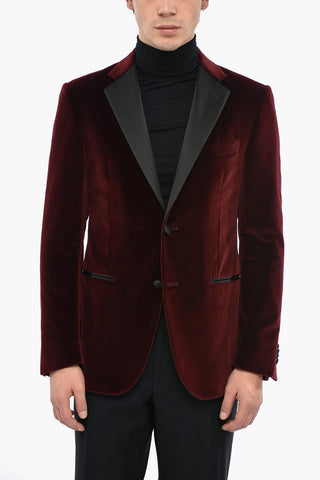 Blazer CERIMONIA ACADEMY aus Velours mit kontrastierenden Leistentaschen