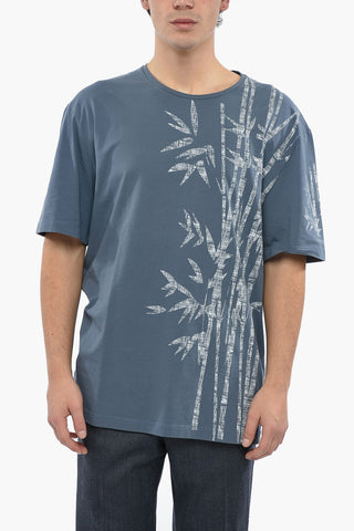 Stretch Cotton T-Shirt with Plant Motif