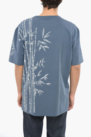 Stretch Cotton T-Shirt with Plant Motif