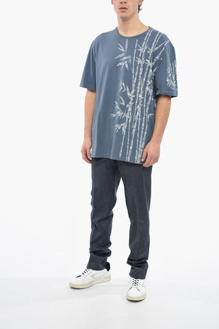 Stretch Cotton T-Shirt with Plant Motif