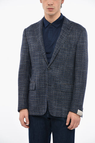 Wool and Silk GATE Blazer with Windowpane Check Pattern