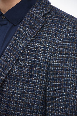 Wool and Silk GATE Blazer with Windowpane Check Pattern