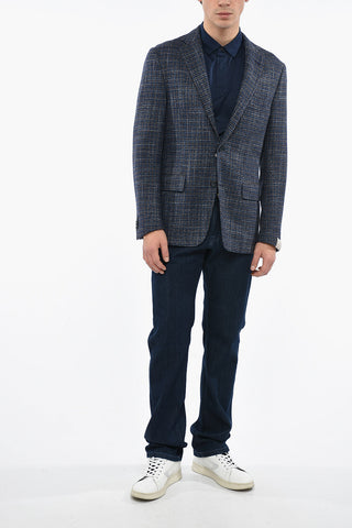 Wool and Silk GATE Blazer with Windowpane Check Pattern