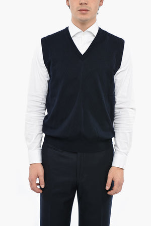 Virgin Wool Jacquard Waistcoat with V-Neck