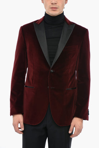 Blazer CERIMONIA ACADEMY in Velour con Revers a Lancia a Contrasto