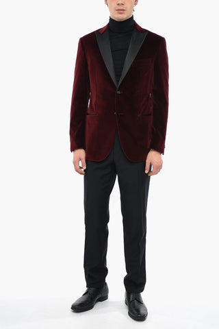 Blazer CERIMONIA ACADEMY in Velour con Revers a Lancia a Contrasto