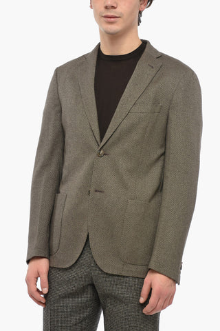 Cashmere and Silk Blend GATE Blazer with Herringbone Pattern