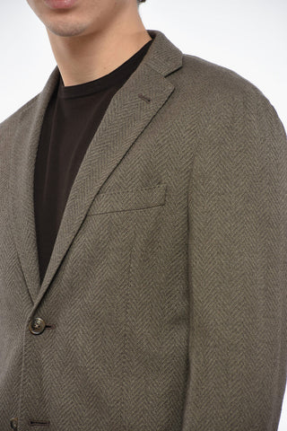 Cashmere and Silk Blend GATE Blazer with Herringbone Pattern