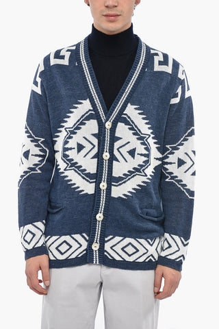 Cardigan in Lino e Cotone con Motivo Etnico