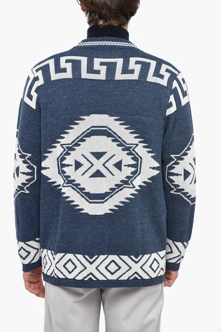 Cardigan in Lino e Cotone con Motivo Etnico