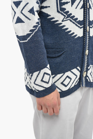 Cardigan in Lino e Cotone con Motivo Etnico
