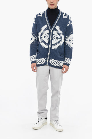 Cardigan in Lino e Cotone con Motivo Etnico
