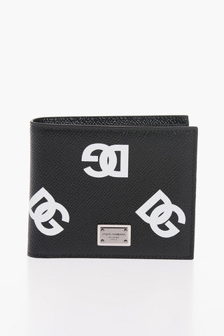 Textured Leather Wallet with Printed Contrasting Monogram