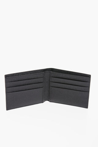 Textured Leather Wallet with Printed Contrasting Monogram