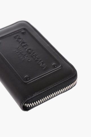 Leather Card Holder with Zip Closure and Embossed Logo
