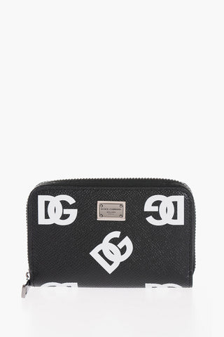 Textured Leather Card Holder with Zip Closure and Contrasting Monogram