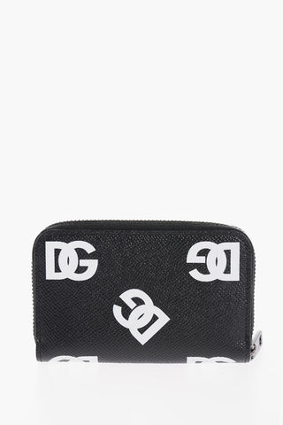 Textured Leather Card Holder with Zip Closure and Contrasting Monogram