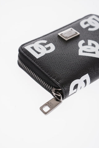 Textured Leather Card Holder with Zip Closure and Contrasting Monogram