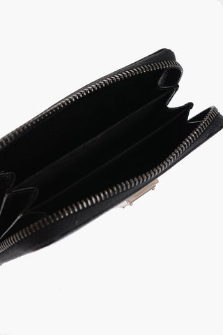 Textured Leather Card Holder with Zip Closure and Contrasting Monogram