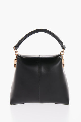 Leather Handbag with Golden Details and Removable Shoulder Strap