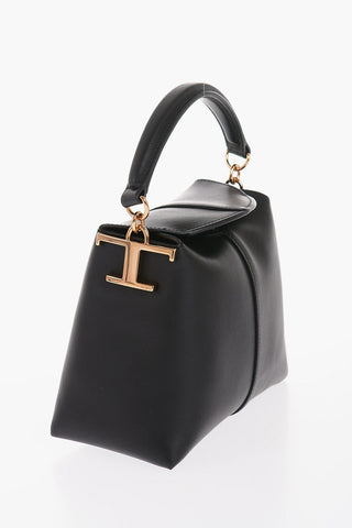 Leather Handbag with Golden Details and Removable Shoulder Strap