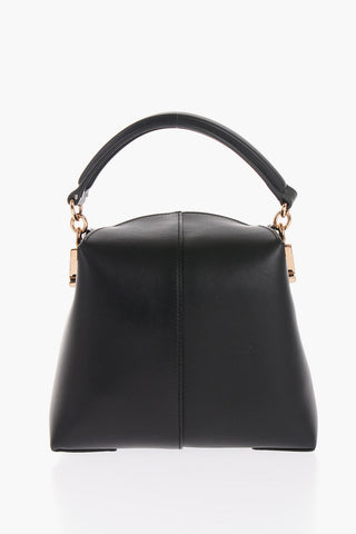 Leather Handbag with Golden Details and Removable Shoulder Strap