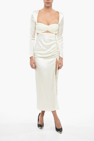 Gathered Satin Dress With Cut-out