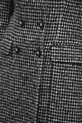Houndstooth Patterned Slim Fit Coat with Logoed Buttons