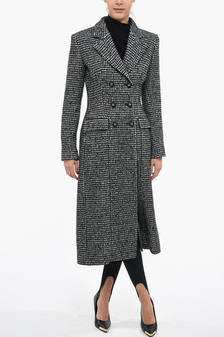 Houndstooth Patterned Slim Fit Coat with Logoed Buttons