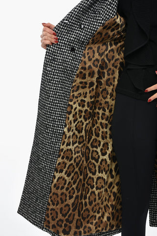 Houndstooth Patterned Slim Fit Coat with Logoed Buttons