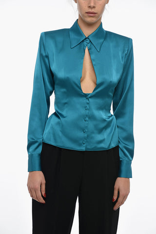 Camicia In Satin Con Spalline Imbottite E Cintura