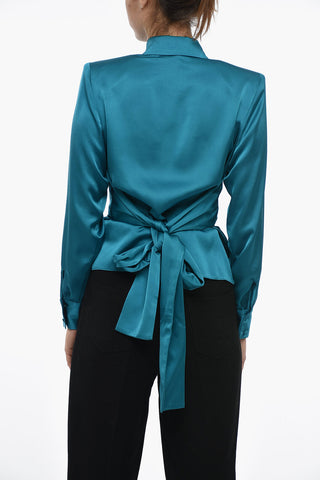 Camicia In Satin Con Spalline Imbottite E Cintura