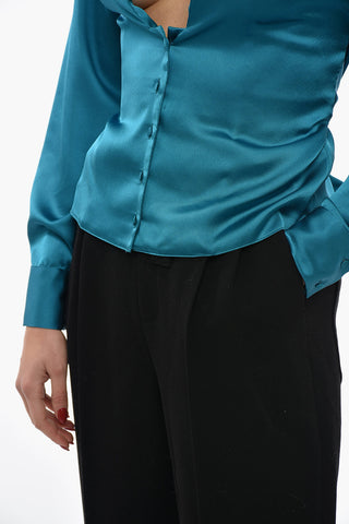 Camicia In Satin Con Spalline Imbottite E Cintura