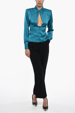 Camicia In Satin Con Spalline Imbottite E Cintura