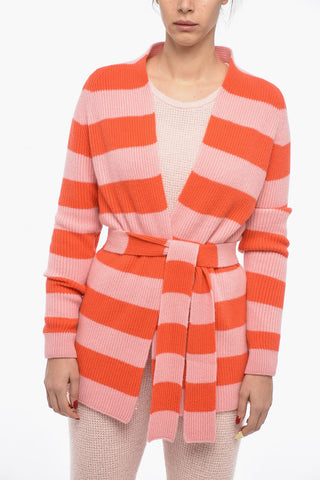 Striped Cashmere Cardigan with Belt