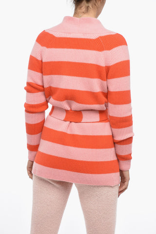 Striped Cashmere Cardigan with Belt