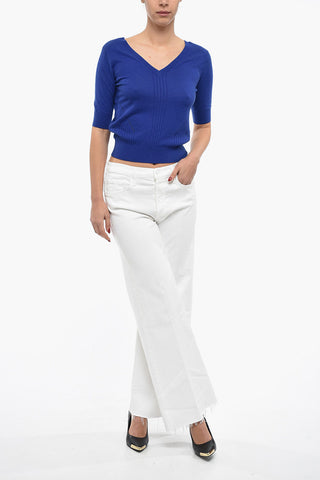 Solid Color THE TOMCAT ROLLER Flared Jeans with Frayed Hem 30cm